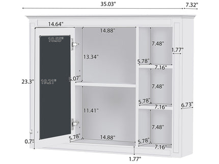 Wall Mounted Medicine Cabinet With Mirror, Storage Cabinet Featuring 6 Open Shelves And Adjustable Interior