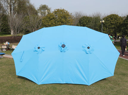 Double- Sided Outdoor Market Umbrella With Lights And Base