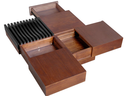 Italian Retro Inspired Acacia Wood Storage Coffee Table - Brown / Black