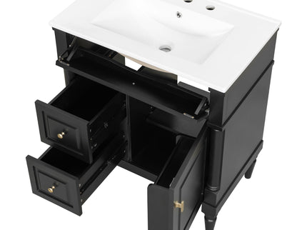 Modern Bathroom Vanity With Sink, Freestanding Cabinet With Flip Drawer & Adjustable Shelf