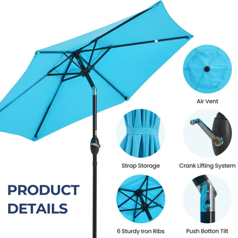Umbrella With Crank Lift & Tilt, UV-Resistant Canopy For Patio