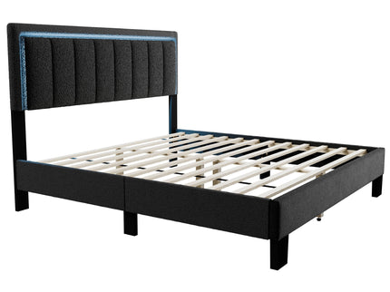 Bed With Channel Tufting And Built In LED Headboard