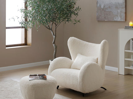Wingback Armchair & Ottoman Combo For Living Room - White