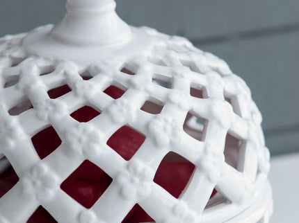 Ceramic Lidded Jar With Lattice Design - White