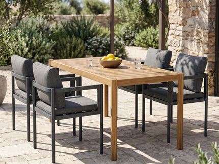 5 Piece Outdoor Patio Dining Set With Table, Chairs With Cushions - Gray / Light Teak