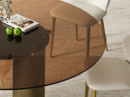 Round Dining Table With Glass Top, Kitchen And Living Room Furniture - Brown