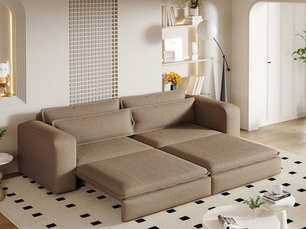 King Size Sleeper Pull Out Sofa Bed, 3 In 1 Convertible Chaise Lounge With 2 Pillows For Living Room - Camel