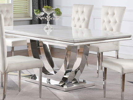 Allessandra - Rectangular U-Shaped Base Dining Table - White / Silver