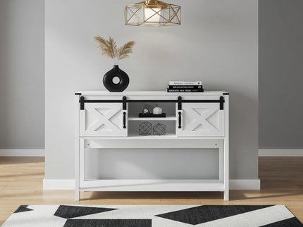 Farmhouse Entryway Table With Sliding Barn Door