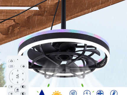 Ceiling Fan Light LED Light Source And Remote Control, 3000 - 6500K Dimmable LED Fan Light, 6 Speeds, For Living Room - Matte Black