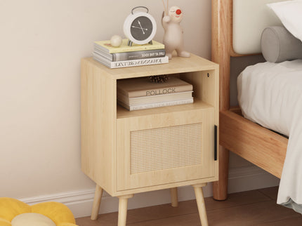 Nightstand, Side Table With Door And Open Shelf For Bedroom - Oak