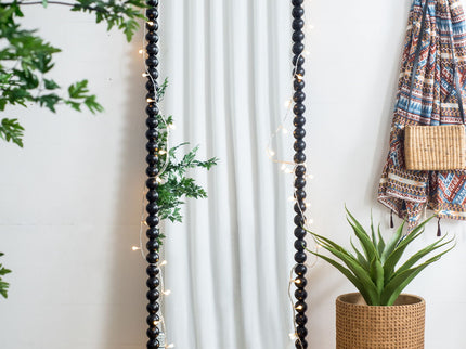 Full Length Mirror With Metal Beaded Frame, Rectangular Oversized Mirror For Living Room Bedroom - Black