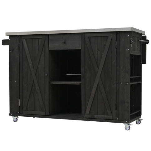 Outdoor Kitchen Island With Stainless Steel Top, Ample Storage Space, Towel And Spice Racks And A Bottle Opener