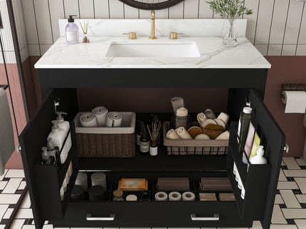 Bathroom Vanity Set, Fluted Cabinet, Soft Close Doors & Drawers, 3 Faucet Holes, Sink Included - Black
