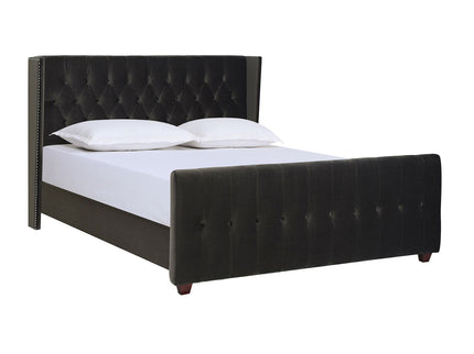 David - King Tufted Wingback Bed - Dark Charcoal Gray
