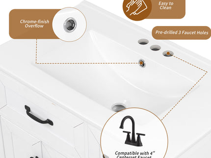 Bathroom Vanity With Sink, Freestanding Design, Soft Close Doors & Drawers - White