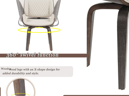 Mid Century Modern Dining Chair 360° Swivel, Ergonomic Design Upholstery, Bentwood Frame, (Set of 2) - Beige