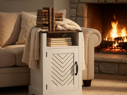 Farmhouse Nightstand With Charging Station & Storage