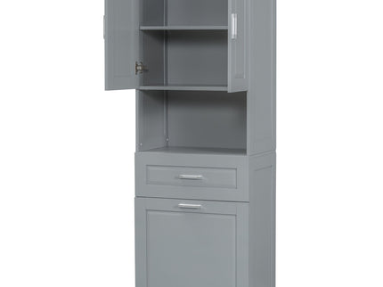 Tall Bathroom Cabinet With Tilt-Out Laundry Basket And Upper Storage