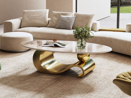 Oval Coffee Table For Living Room - Gold / White