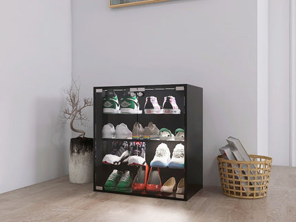 4 Layers Shoe Cabinet With Glass Door And Glass Layer Shoes Display Cabinet With LED Light Bluetooth Control - Black