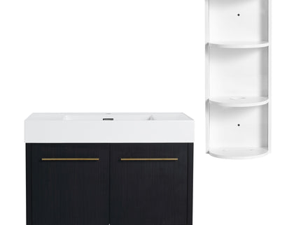 Modern Wall Mounted Bathroom Vanity With Thick Edge Resin Sink And Storage Rack