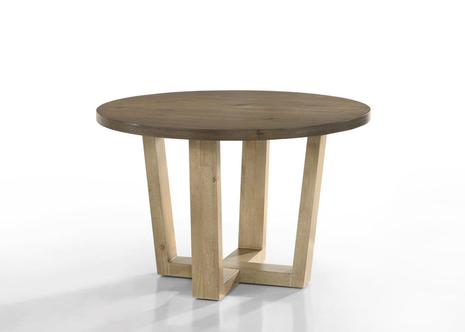 Brutus - 5 Piece Wide Round Dining Table With Wheat Colored Chairs (Set of 5) - Vintage Walnut