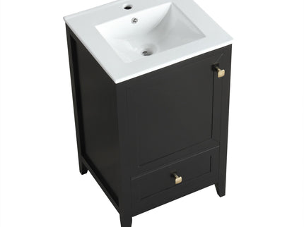 20" Bathroom Vanity With Sink Cabinet With Soft Closing Door, Drawer & Storage Rack - Black