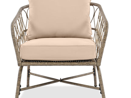 Bohemia-Inspired 4 Person Outdoor Seating Group With Removable Cushions, Conversation Patio Set With Wood Tabletop - Beige