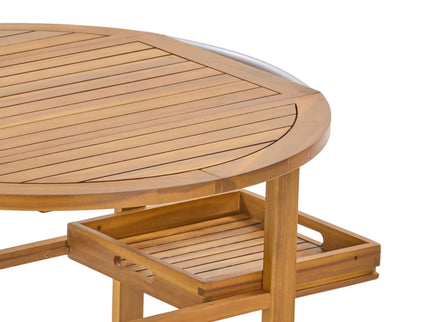 Outdoor Bar Cart With Foldable Tabletop & Removable Trays - Teak