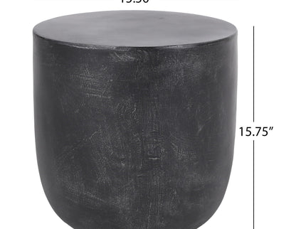 Outdoor Lightweight Concrete End Table With Natural Texture - Matte Black