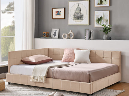 Mid-Century Storage Upholstered Tufted Bed Frame With Backrest And Armrests