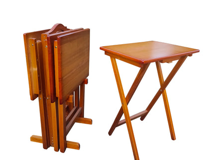 Folding Trays With Storage Rack Snack Table (Set of 4) - Honey