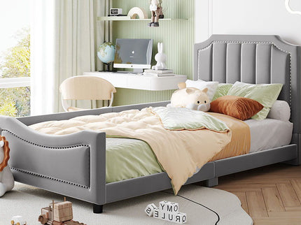Upholstered Daybed With Classic Stripe Shaped Headboard