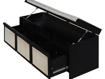 Entryway Shoe Bench With Drawers & Button Tufted Cushion