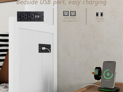 Queen Size Murphy Bed With Wardrobe, Space-Saving Hidden Wall Bed With Desk And Charging Station - White