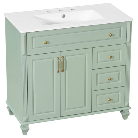 Modern Bathroom Vanity With Sink, 3 Drawers & 2 Doors