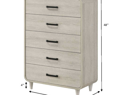 5 Drawer Tall Chest Storage Furniture With Ample Drawer Space - Antique White