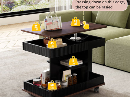 Adjustable End Table With Wheels, 360°Rotating Top And Storage Space