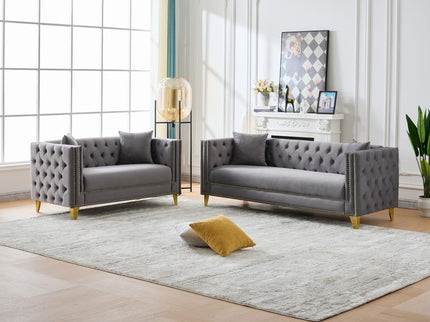 Deep Seat Sofa With Button Nailhead, Square Arm Couches