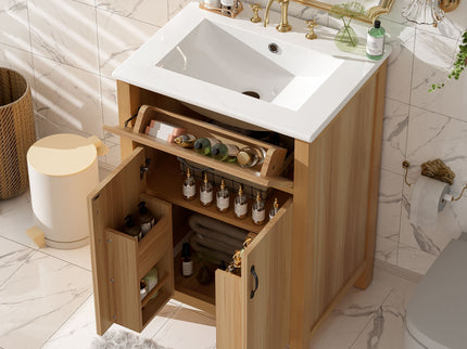 Bathroom Vanity With Flip Drawer, 2 Soft Close Doors, Adjustable Shelf And Ceramic Sink