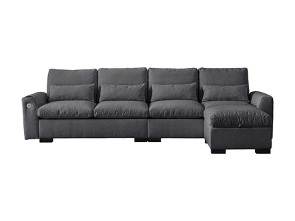 Modern Modular L Shaped Sofa Couch Reversible Ottoman With Storage Removable And Washable Cushions Sofa With USB Ports & Cup Holder For Living Room