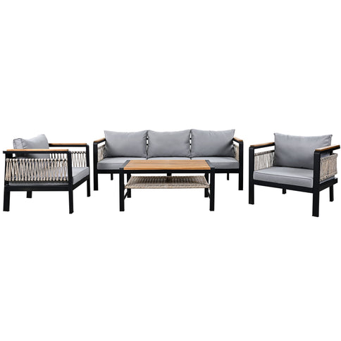4 Pieces Outdoor Sectional Sofa Set 5 Person Patio Seating Group Outdoor Conversation Set With Cushions And A Coffee Table For Patios