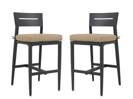 Modern Outdoor Bar Stools With Backrest And Footrest (Set of 2)