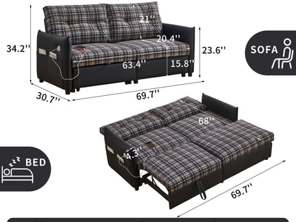 Sleeper Sofa, Expandable Sectional With Ottoman For Living Room