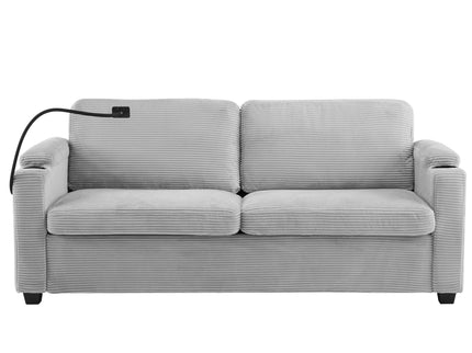 Sleeper Sofa Loveseat Sofa With Full Size Mattress, 2 USB Ports, 2 Cup Holders, 2 Side Pockets And Phone Holder