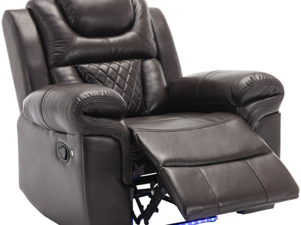 3 Pieces Recliner Sofa Sets Home Theater Seating Manual Recliner Chair & Center Console And LED Light Strip For Living Room - Brown