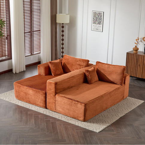 Compression Sectional Couch With Comfy Chaise, Boneless L Shape Sofa With Deep Seat