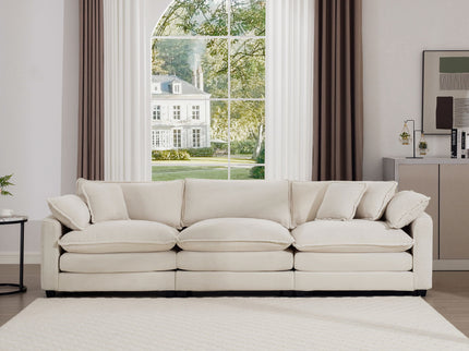 Mid-Century Modern 3 Seater Sectional Sofa With Arm And Throw Pillows