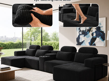 U-Shaped Sectional Sofa With Chaise Lounge And Cup Holders